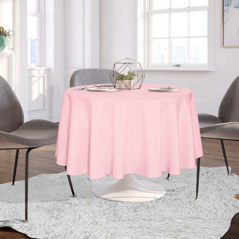 sancua Round Tablecloth - 90 Inch - Water Resistant Spill Proof Washable Polyester Table Cloth Decorative Fabric Table Cover for Dining Tables, Buffet Parties and Camping, Pink - Image 3